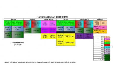 PLANNING SAISON 2018 - 2019